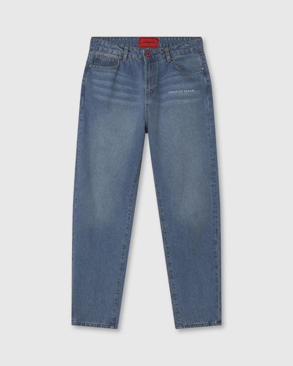 BLUE JEANS WITH WITH EMBROIDERED LOGO ON FRONT