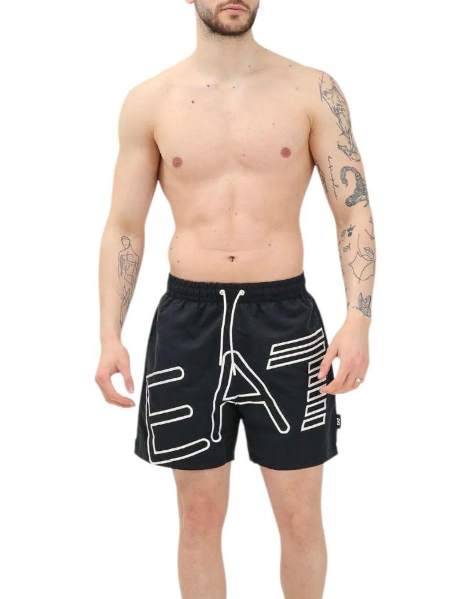 Ea7 Emporio Armani Boxer Da Mare Nero Da Uomo Con Logo Ricamato