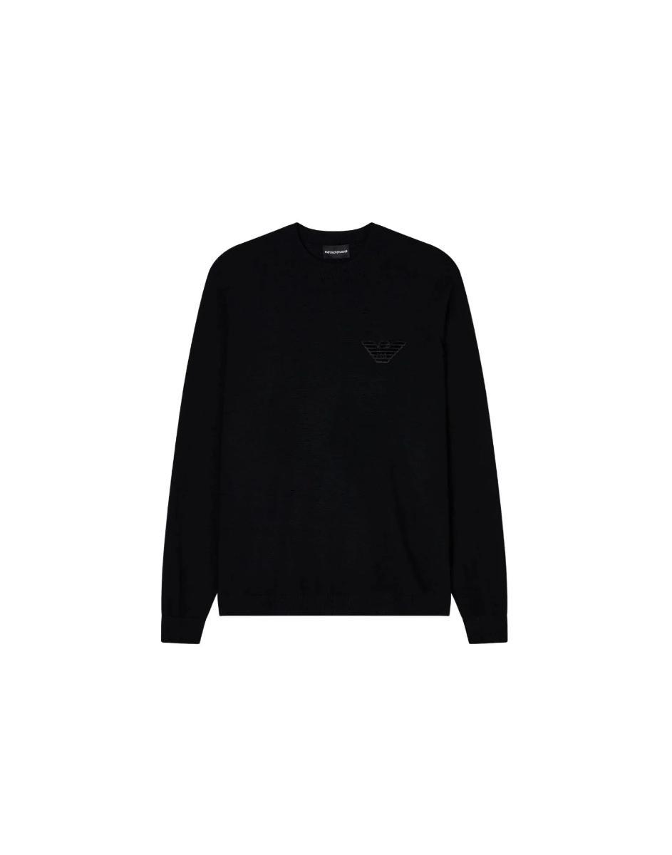 Emporio Armani Maglia Girocollo in Lana Vergine con Patch Logo | 5BEUAEM002419AF14158 UC001 Nero