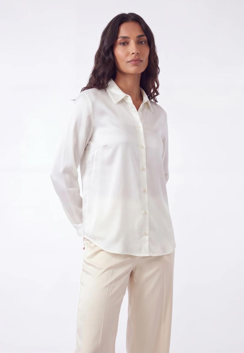 Marella EMME Camicia Donna Lunga in Raso Tinta Unita EDRO-Panna