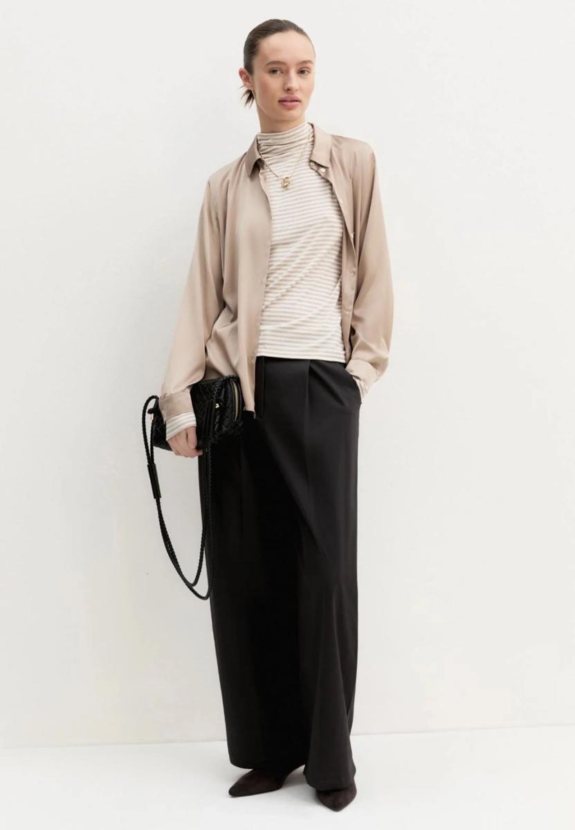 Marella EMME Camicia Donna Lunga in Raso Tinta Unita EDRO-Beige