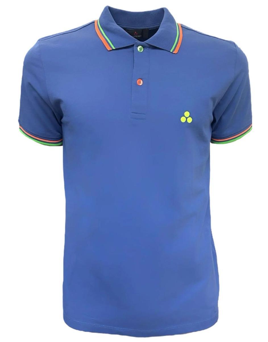 Peuterey Polo Azzurra Da Uomo Con Logo Fluo