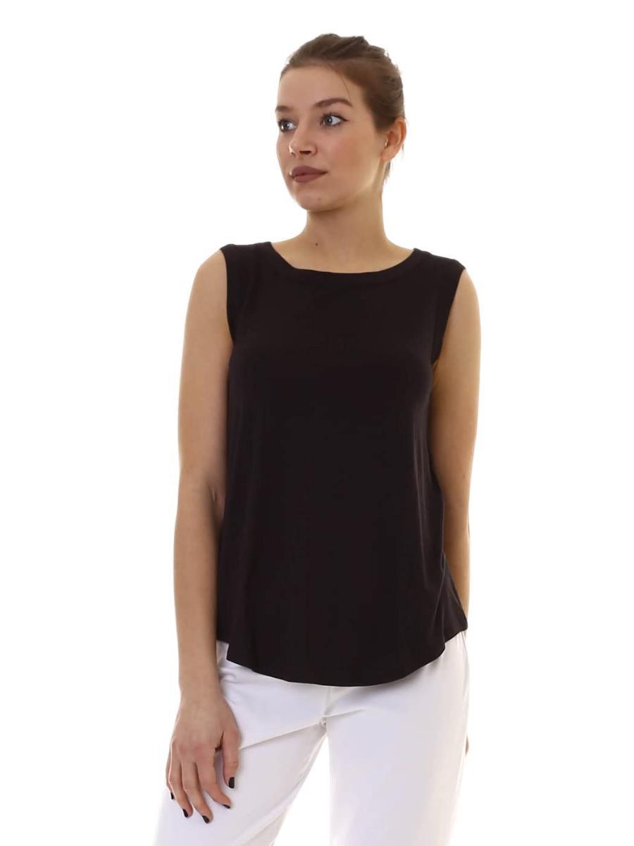 RAGNO Spalla Larga Girocollo in Jersey di Viscosa-Nero