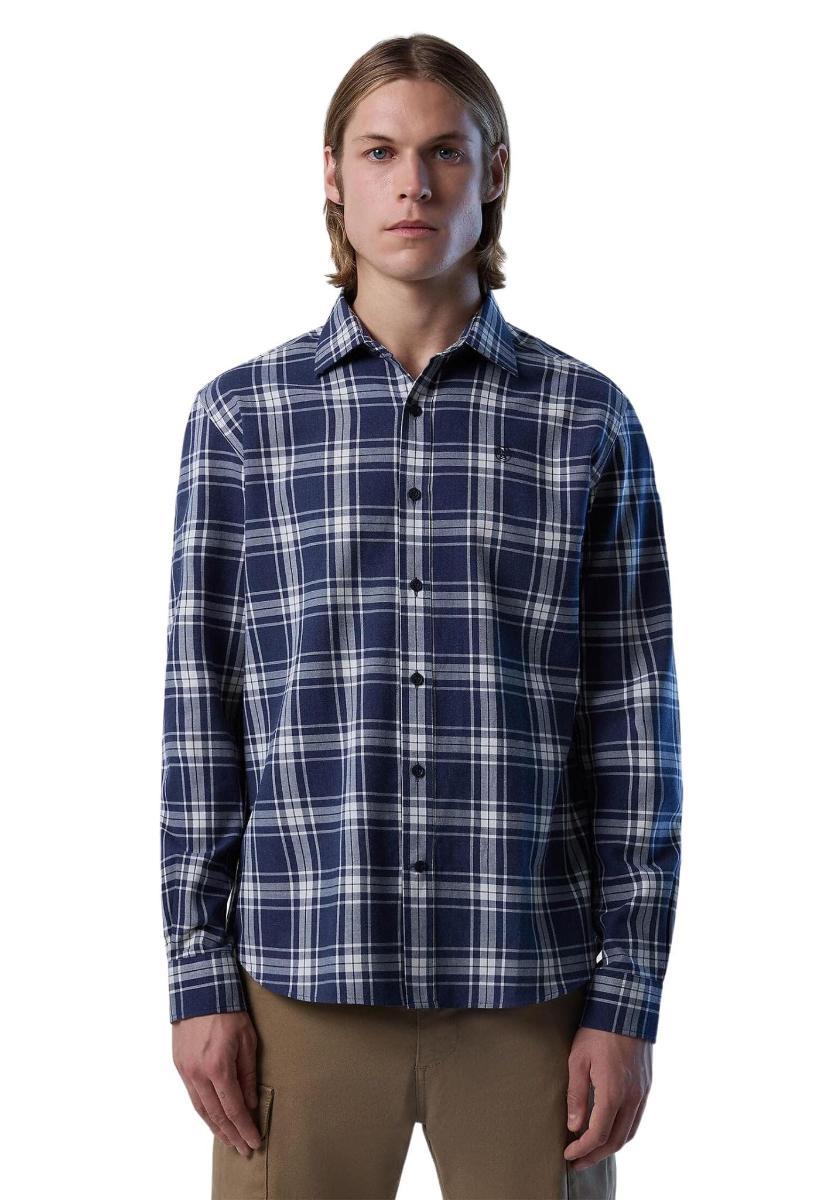 North Sails Camicia in Flanella Leggera a Quadri 664263-Blu
