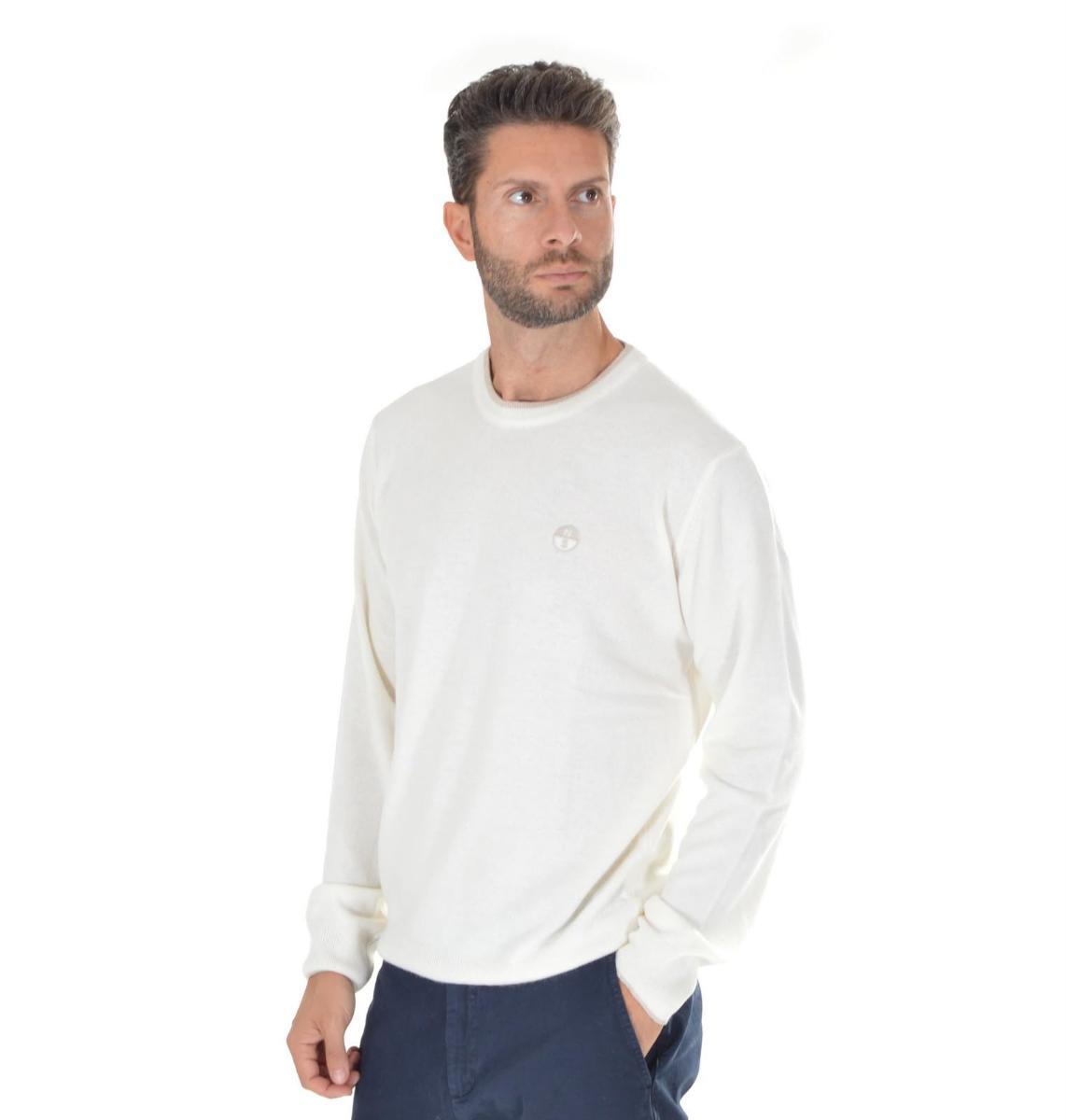 NORTH SAILS Maglione Girocollo con Logo Ricamato-Bianco