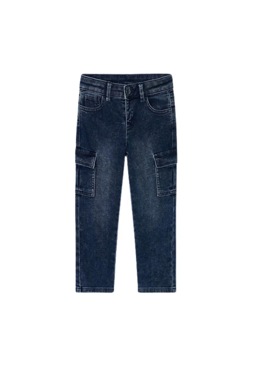 Mayoral Pantalone Soft Denim Cargo per Bambini e Ragazzi Blue Black 15-04563-022