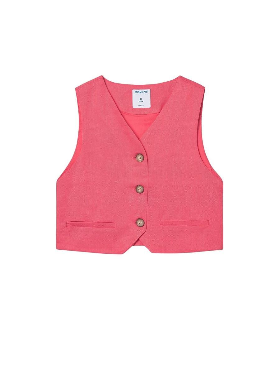 Mayoral Gilet Bottoni Stile Lino per Bambine e Ragazze Corallo-Rosso