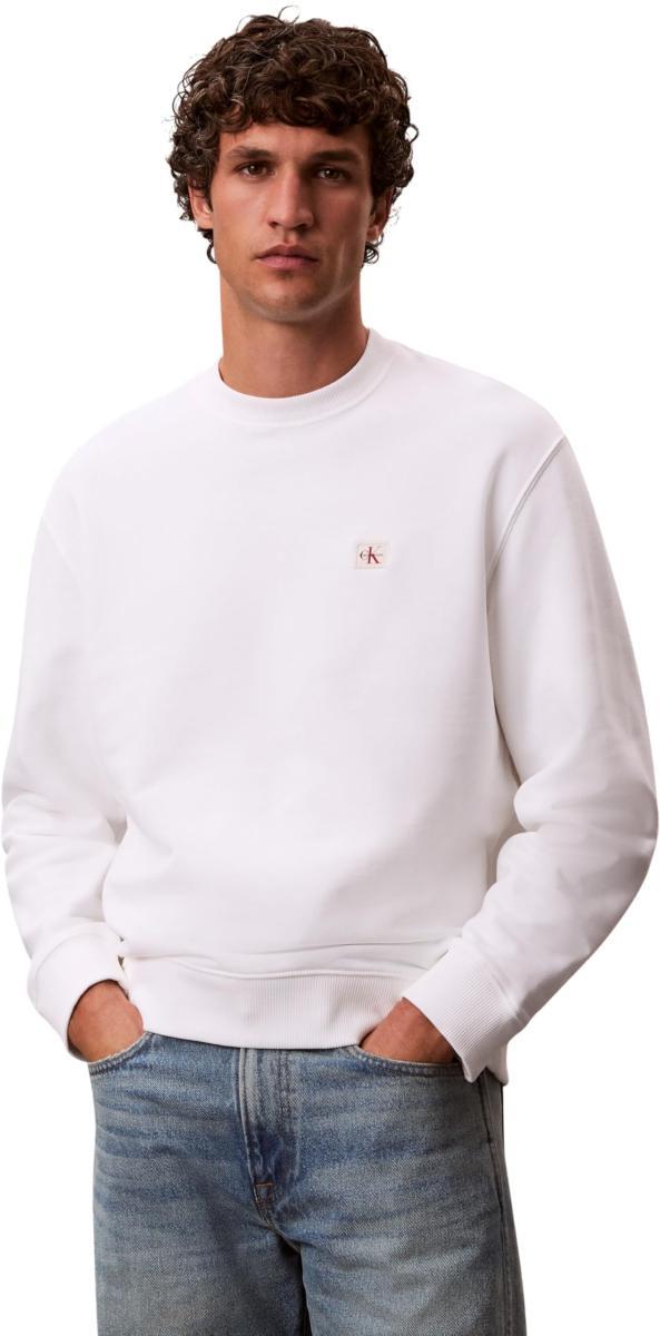 Calvin Klein Uomo Felpa Terry Badge con Scollo Rotondo-Bianco