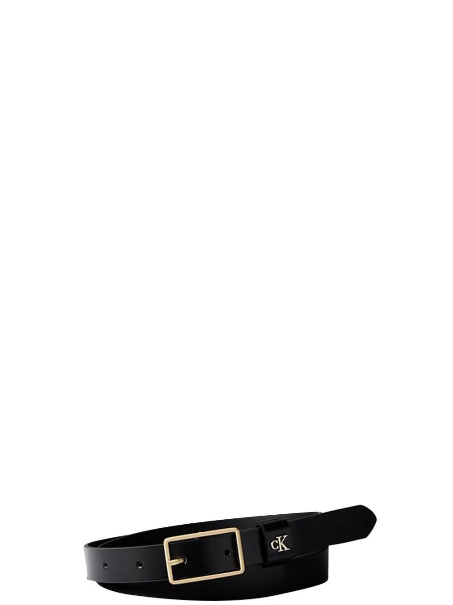Calvin Klein Donna Cintura Square Buckle Loop 2,5 cm con Logo-Nero / Oro Antico