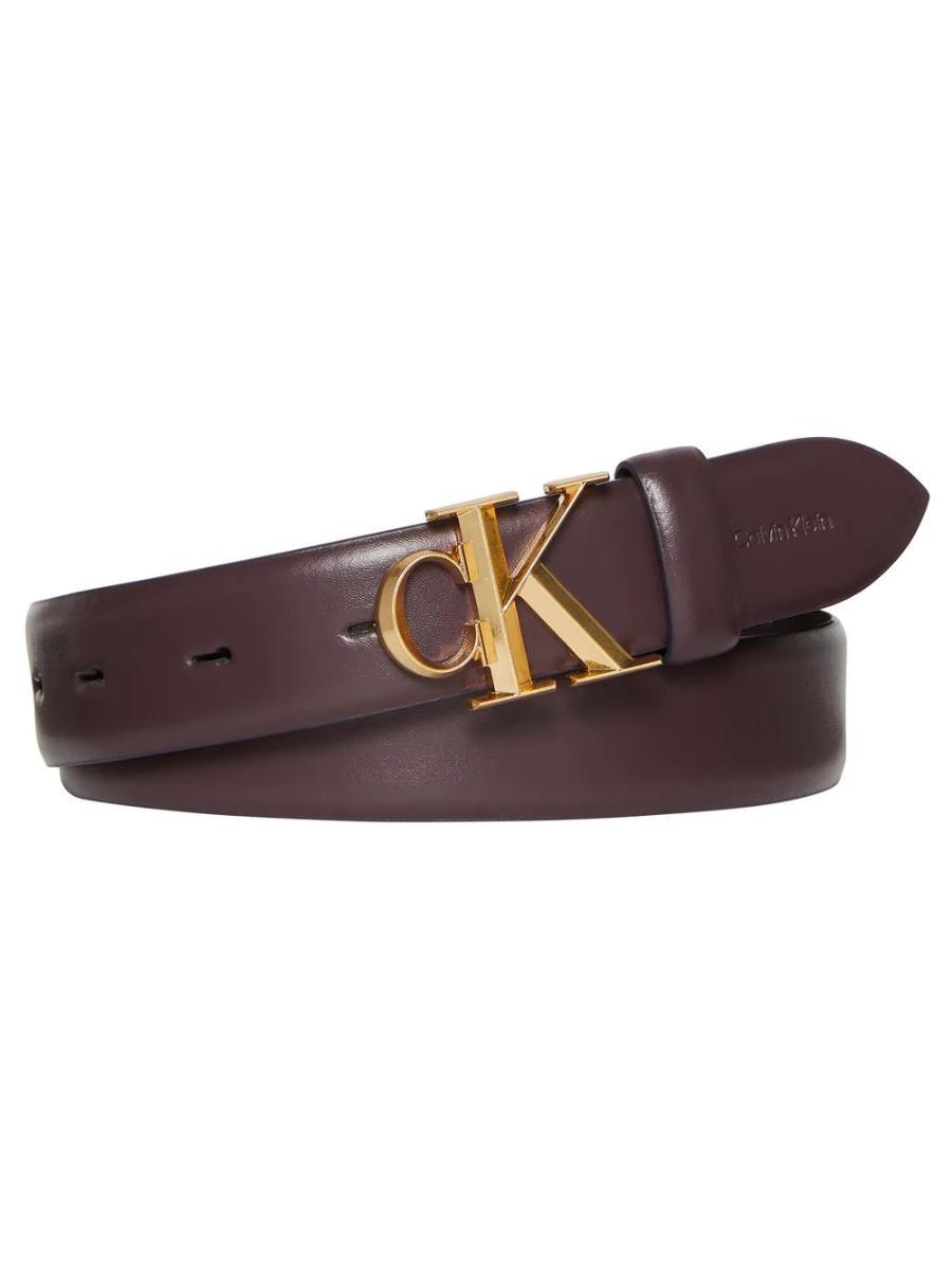 Calvin Klein Donna Cintura Buckle 3,0 cm con Fibbia con Monogramma-Lilla scuro / Oro