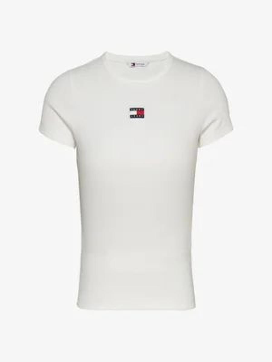 Tommy Jeans - TOMMY BADGE RIBBED SLIM T-SHIRT - T-shirt basic - ecru-Bianco