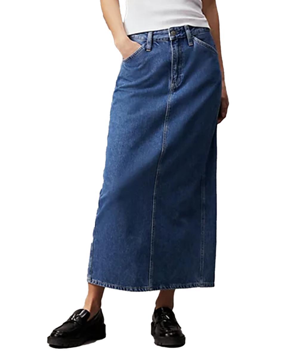 MAXI GONNA JEANS CON SPACCO POSTERIORE-Multicolore