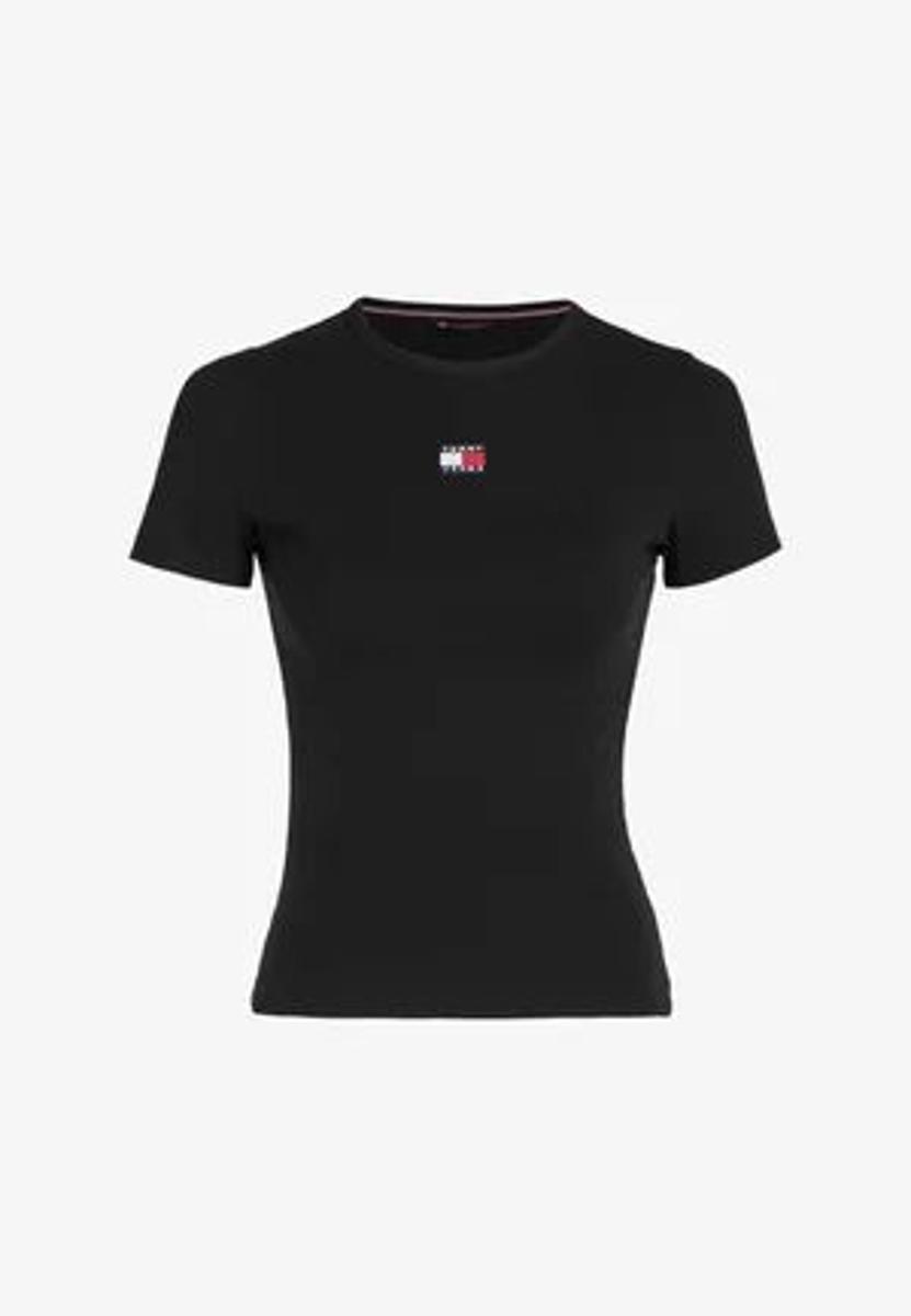 Tommy Jeans - TOMMY BADGE RIBBED SLIM T-SHIRT - T-shirt basic - black