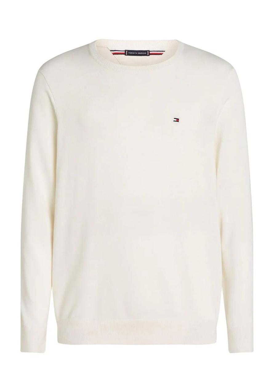 Tommy Hilfiger Uomo Pullover Essential Cotton con Scollo Rotondo-Avorio