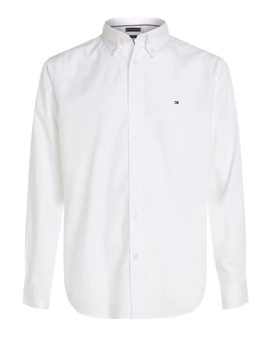 Tommy Hilfiger Uomo Camicia Flex Poplin Mini Tartan Shirt con Colletto a Punta-Bianco