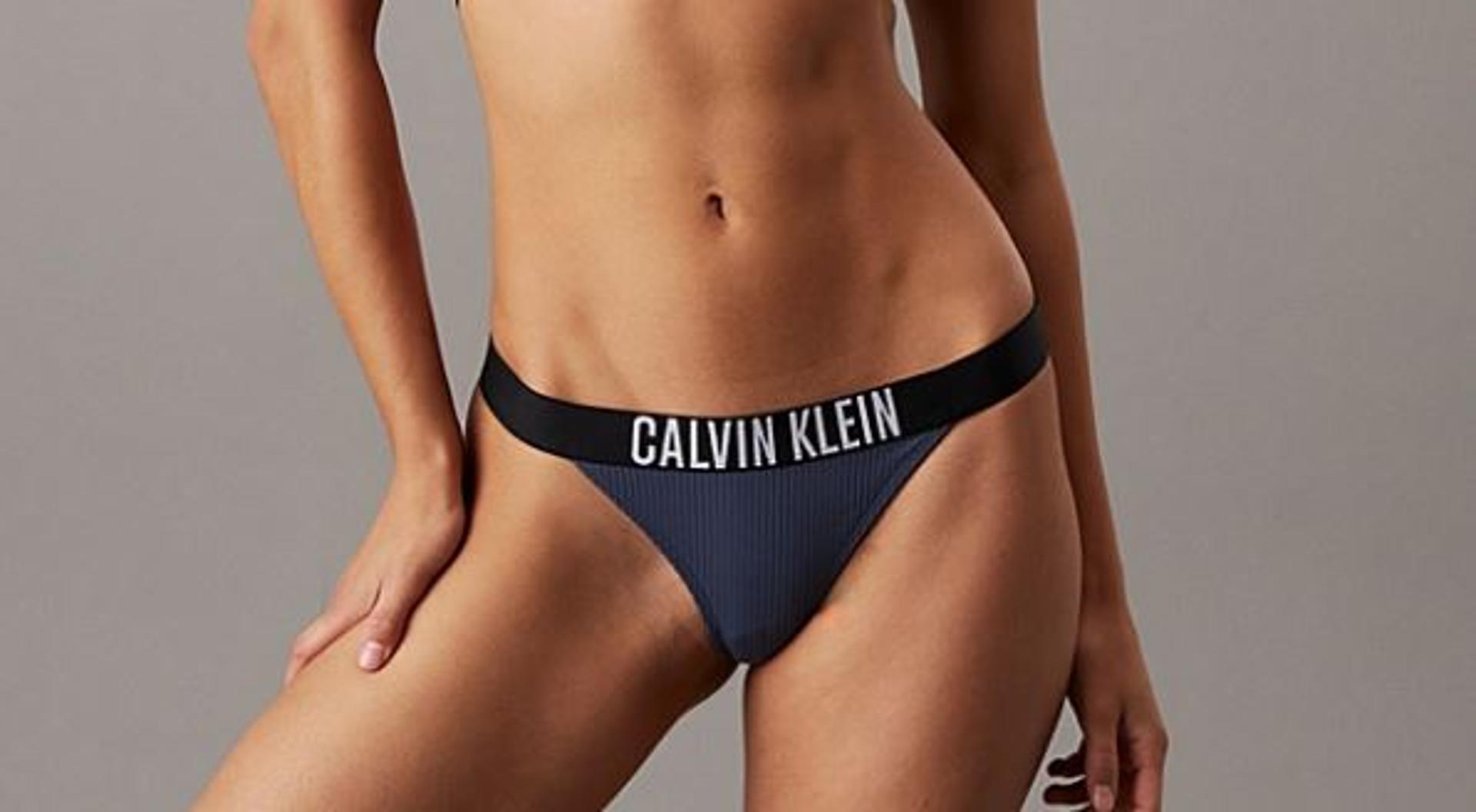 Calvin Klein Donna Slip Bikini con Fascia con Logo-PETROLIO