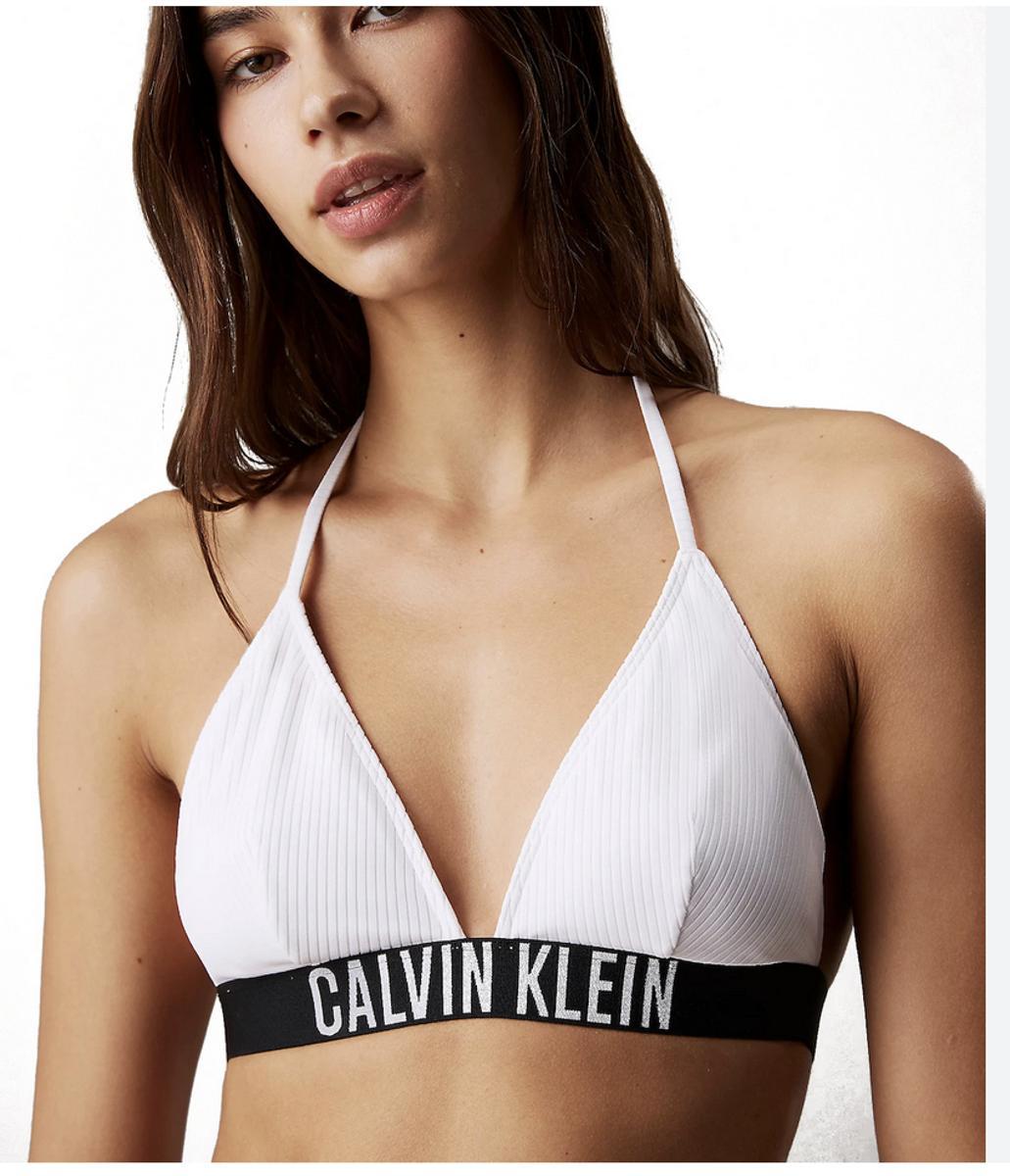 Calvin Klein Donna Top Bikini a Triangolo Allacciatura sul Collo-BIANCO/NERO