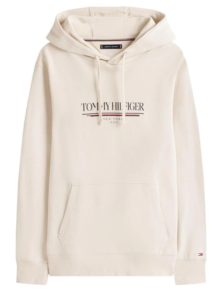 Tommy Hilfiger Uomo Felpa con Cappuccio Brand Love in Cotone-Beige