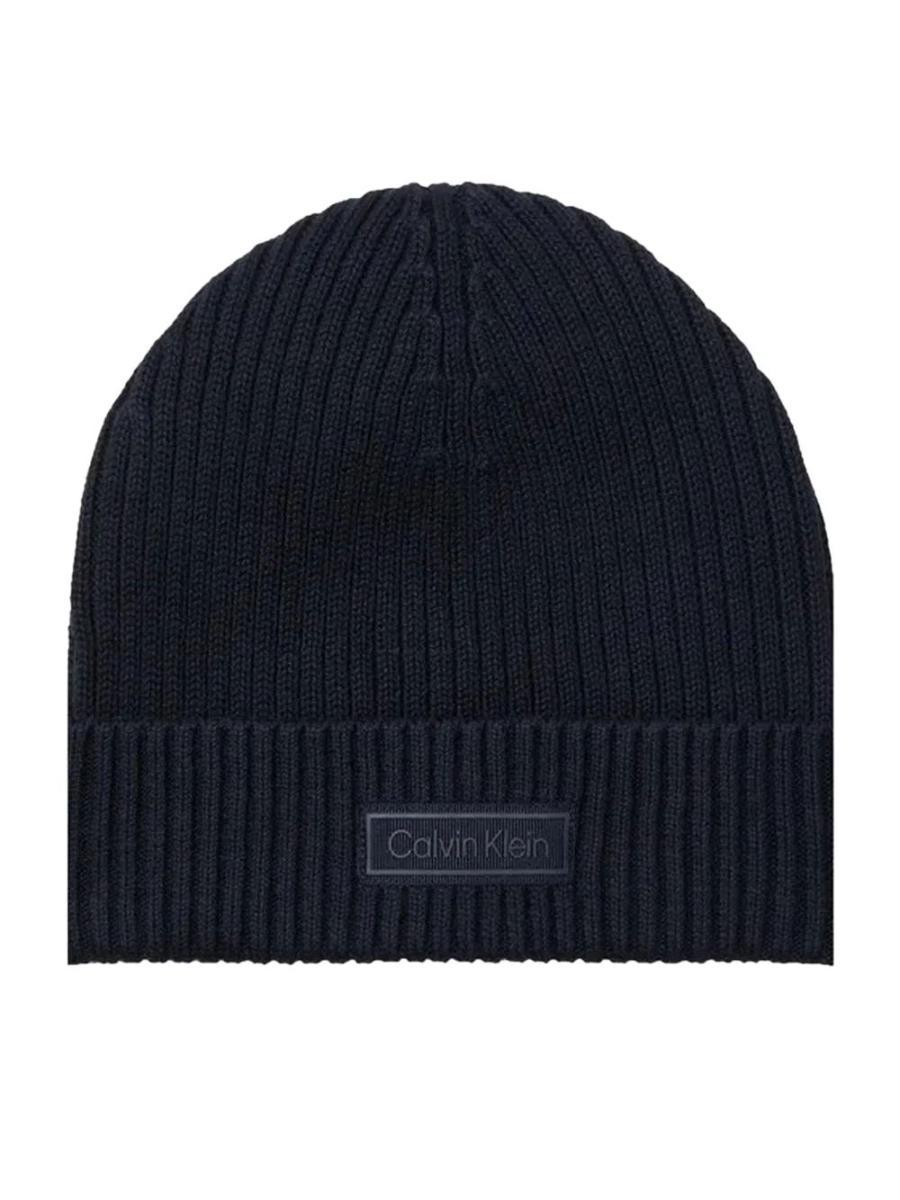 Calvin Klein Patch Chunky Rib Cotton Beanie Color Petunia Pink, One Size TRZ - Petunia Pink One Size-Blu scuro