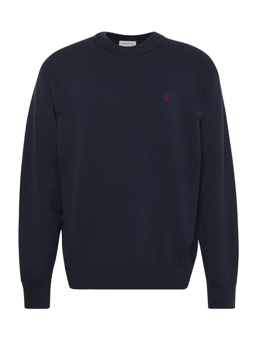 Calvin Klein Uomo Pullover Cotton Relaxed con Scollo Rotondo-Blu scuro