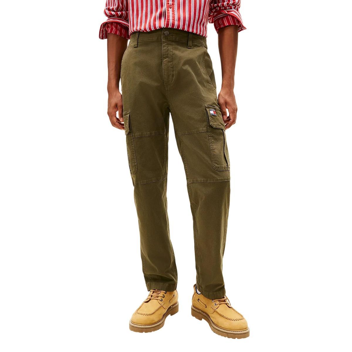 Pantaloni uomo cargo Sonny affusolati in tela verde militare