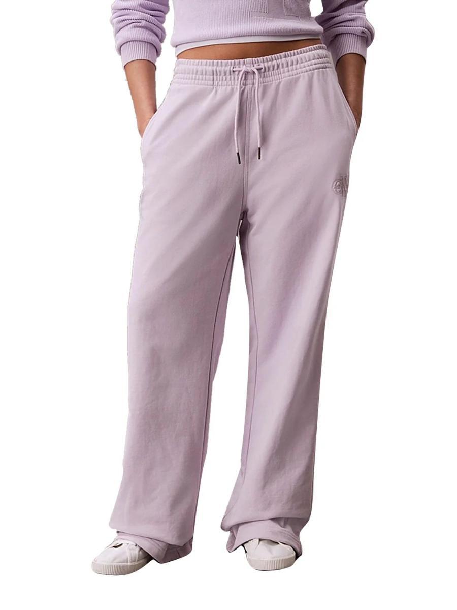 LV047F206G-3OQ - Pantaloni da jogging da donna, vestibilità ampia con elastico in vita, logo CK in spugna, gamba larga, colore: viola-Lilla