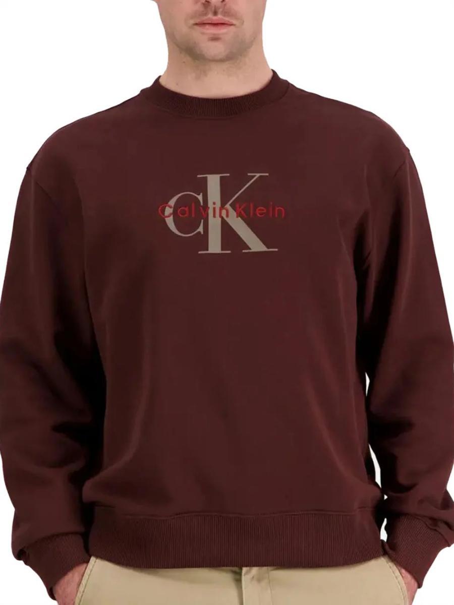 Calvin Klein LS EU 350terry Monologo CN Swtshlv04rd242g Felpe Uomo (Pacco da 1)-Marrone