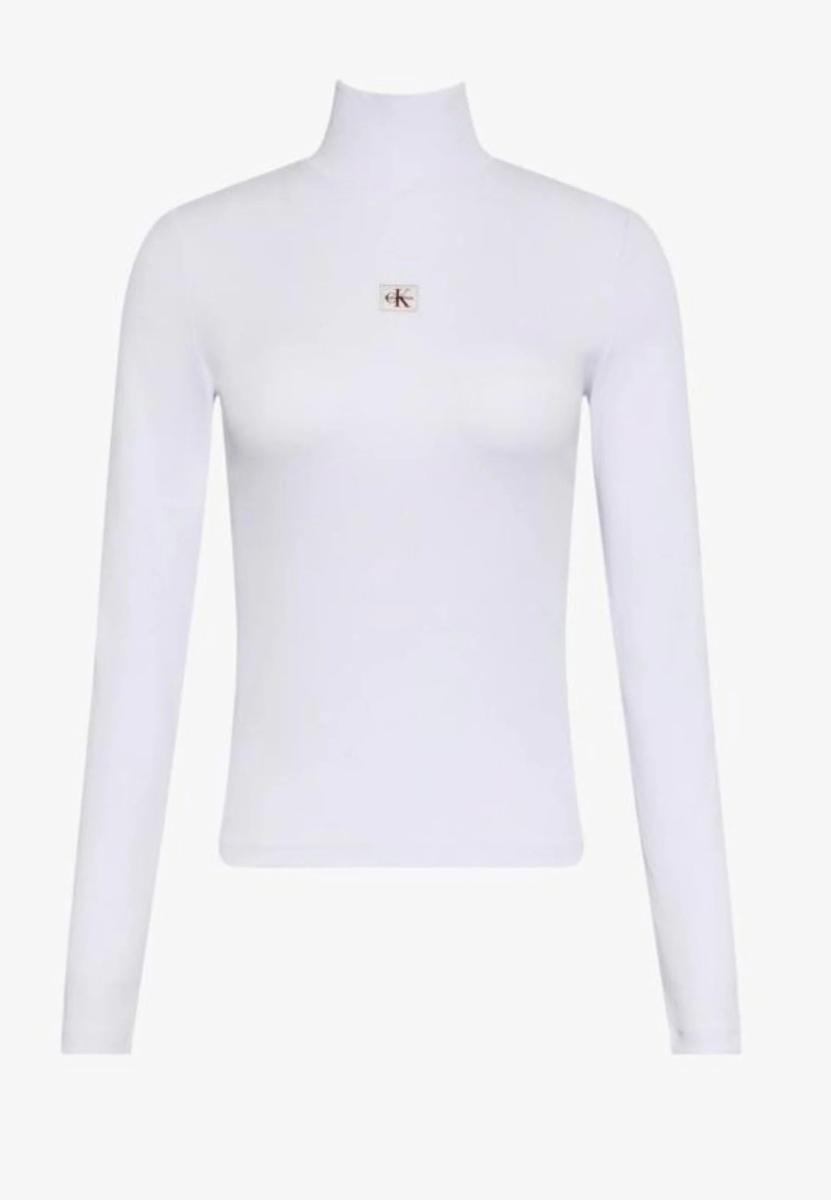Calvin Klein Donna Maglietta Maniche Lunghe Woven Turtleneck con Collo Alto-Bianco