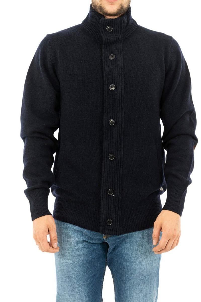Barbour Maglione con Zip e Bottoni Toppa MKN0731CH51 Colore Blu Navy-Blu