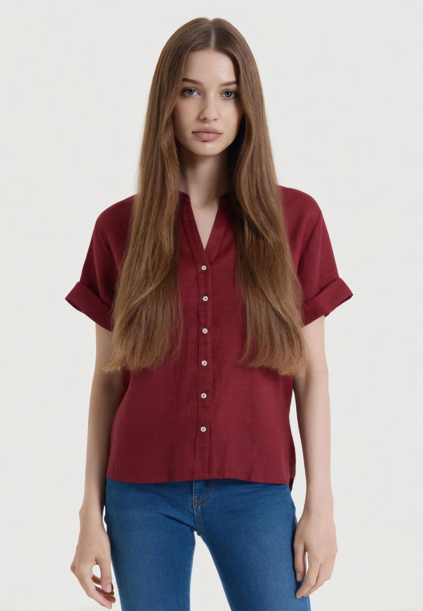 VLT’S Camicia Donna Lino Collo Coreana Mezza Manica Art. 26-10M