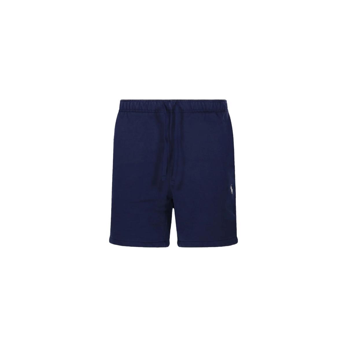 POLO RALPH LAUREN Bermuda Blu Navy in Jersey con Logo Ricamato