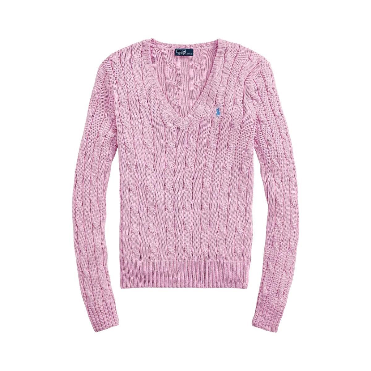 POLO RALPH LAUREN Pullover da Donna a Coste in Cotone Rosa con Logo