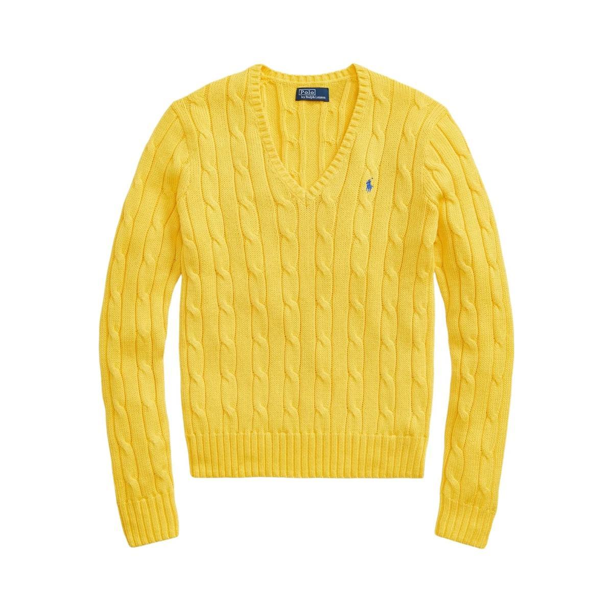 POLO RALPH LAUREN Pullover da Donna a Coste in Cotone Giallo con Logo