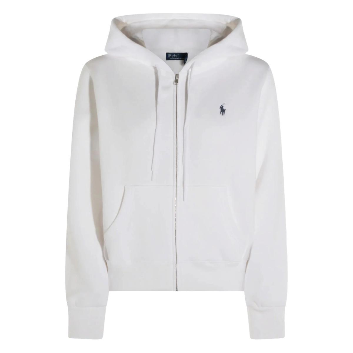POLO RALPH LAUREN Felpa Bianca con Zip e Cappuccio con Logo Ricamato