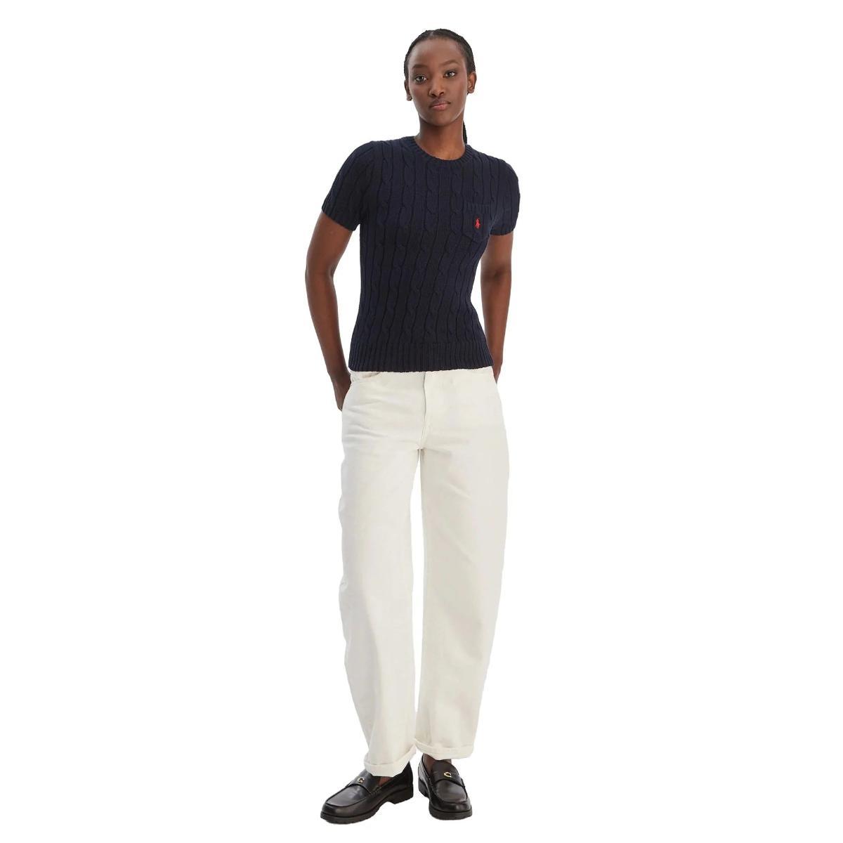 POLO RALPH LAUREN Maglia a Maniche Corte Intrecciata in Blu Navy