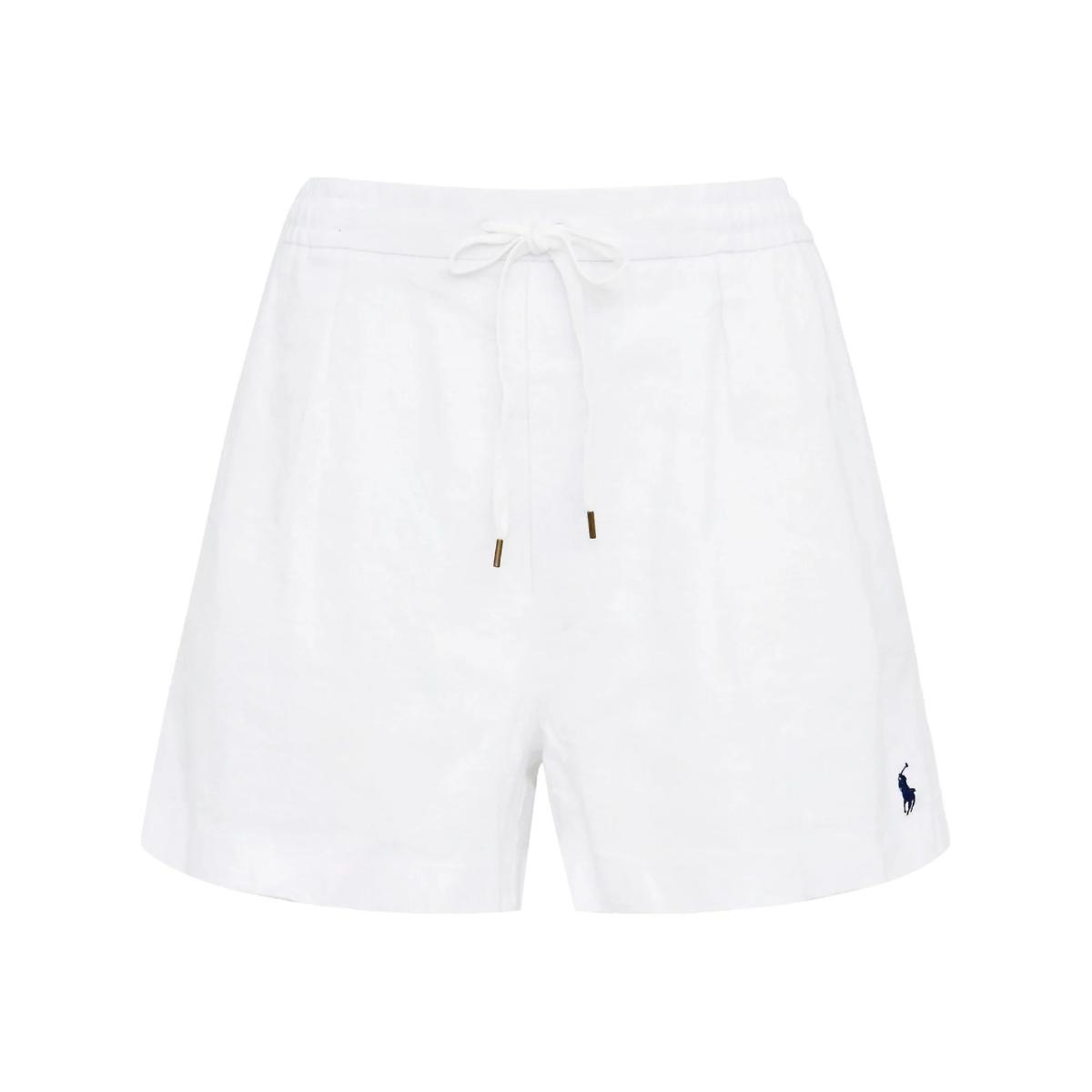 POLO RALPH LAUREN Pantaloncini Bianchi di Lino con Logo Ricamato