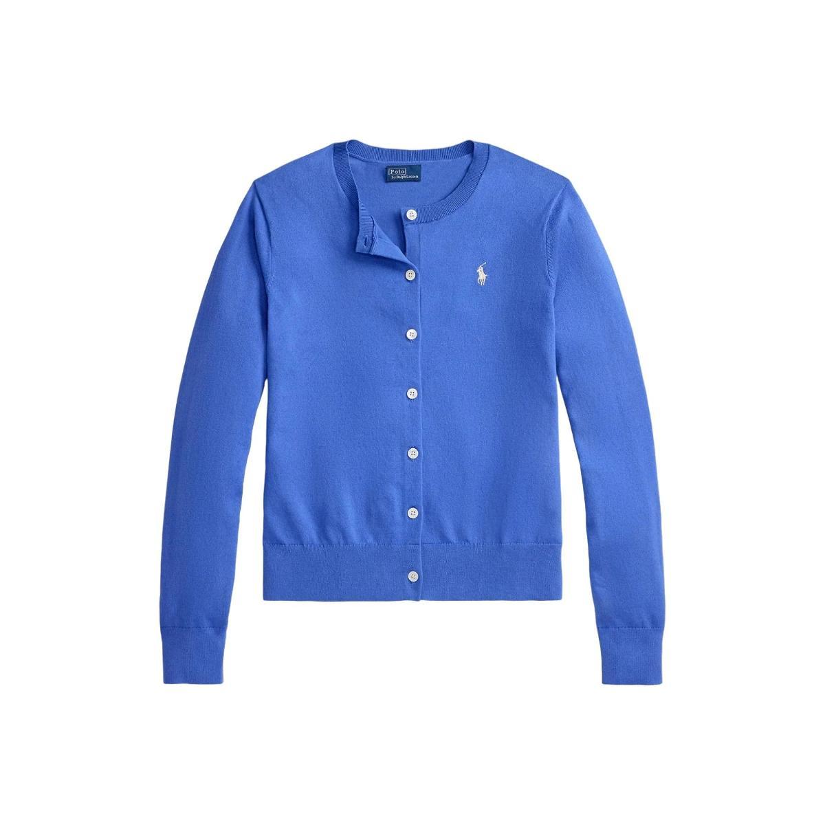 POLO RALPH LAUREN Cardigan Azzurro da Donna con Logo a Contrasto