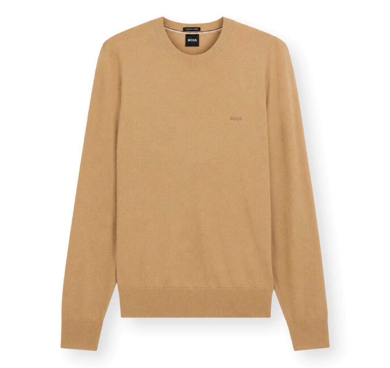 BOSS Maglione Uomo in Lana Merino Extrafine Girocollo Leno 50571914 Beige