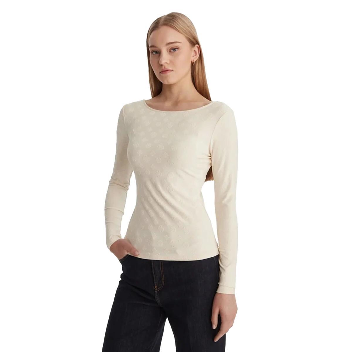 GUESS Top Donna Maniche Lunghe con Logo all Over W6RP46KA660