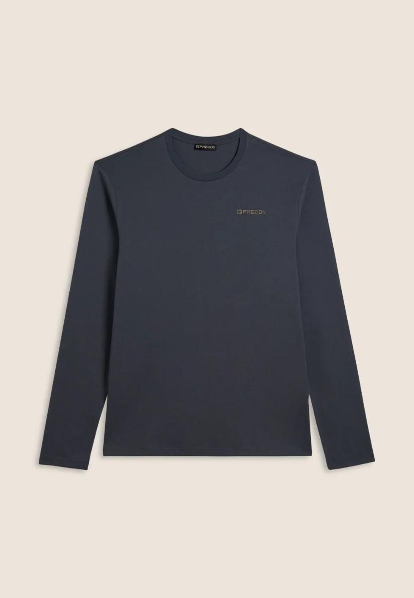 FREDDY - T-Shirt Manica Lunga in Cotone con Logo Lato Cuore, 100% Cotone