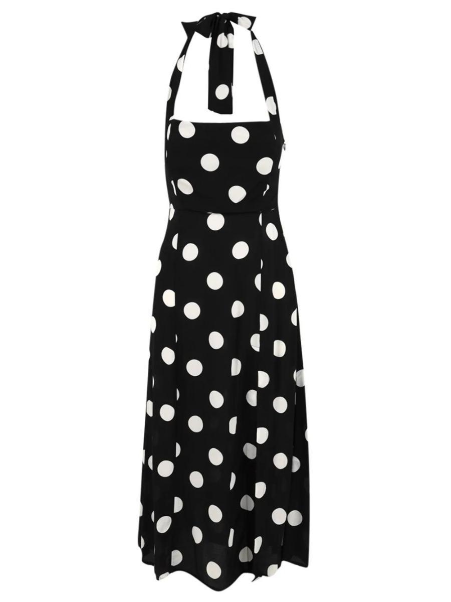 Mar de margaritas Abito Midi Paula Nero da Donna con Maxi Pois