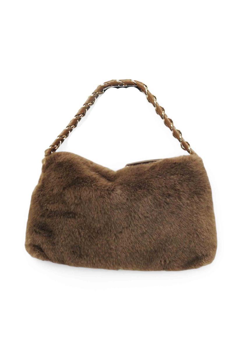 CAFèNOIR - Borsa A Spalla Morbida In Pelliccia Sintetica Con Tracolla, Da Donna, Colore Nero, Taglia Unica