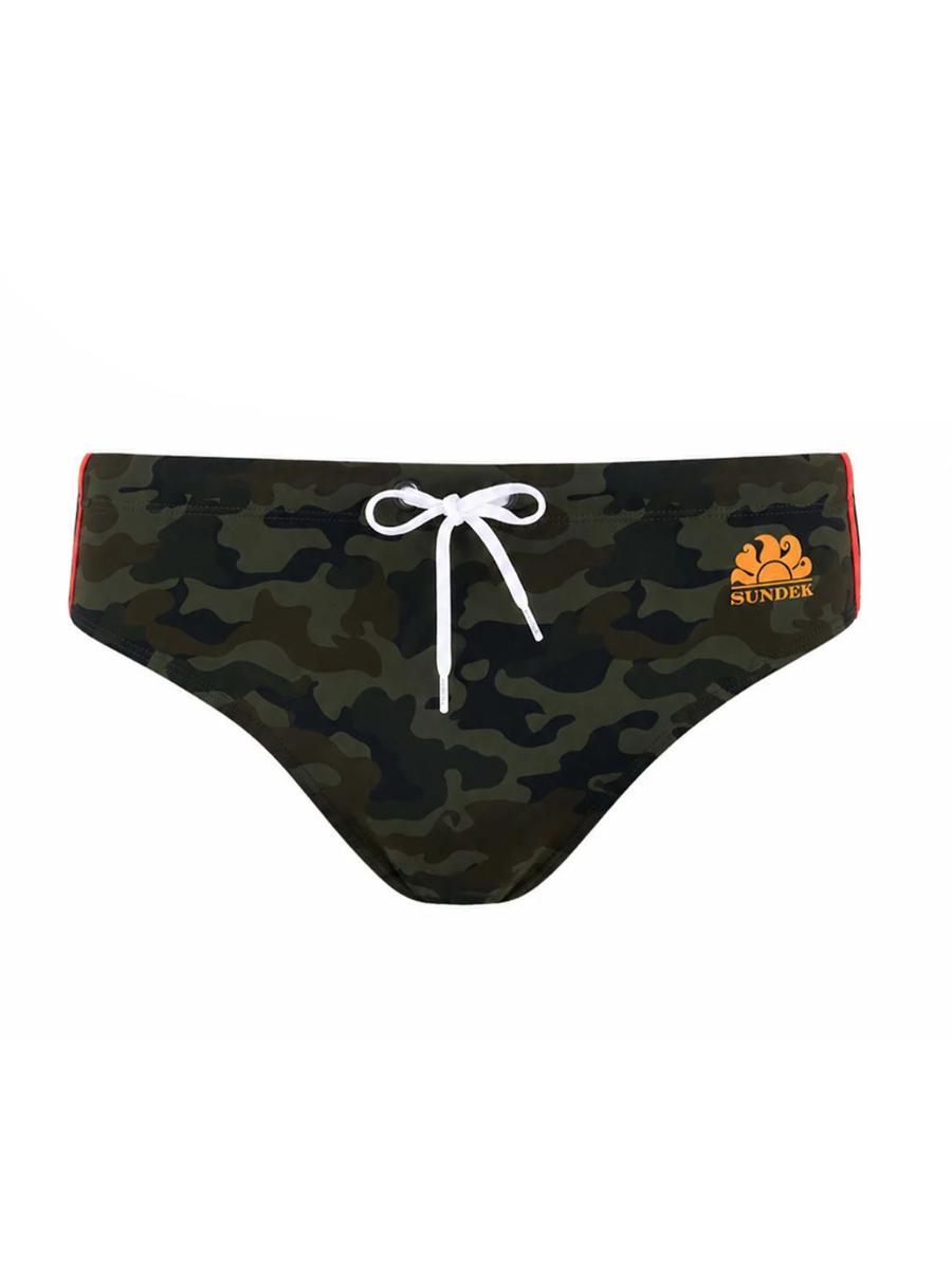 Sundek Slip da bagno mimetico con banda laterale tricolore