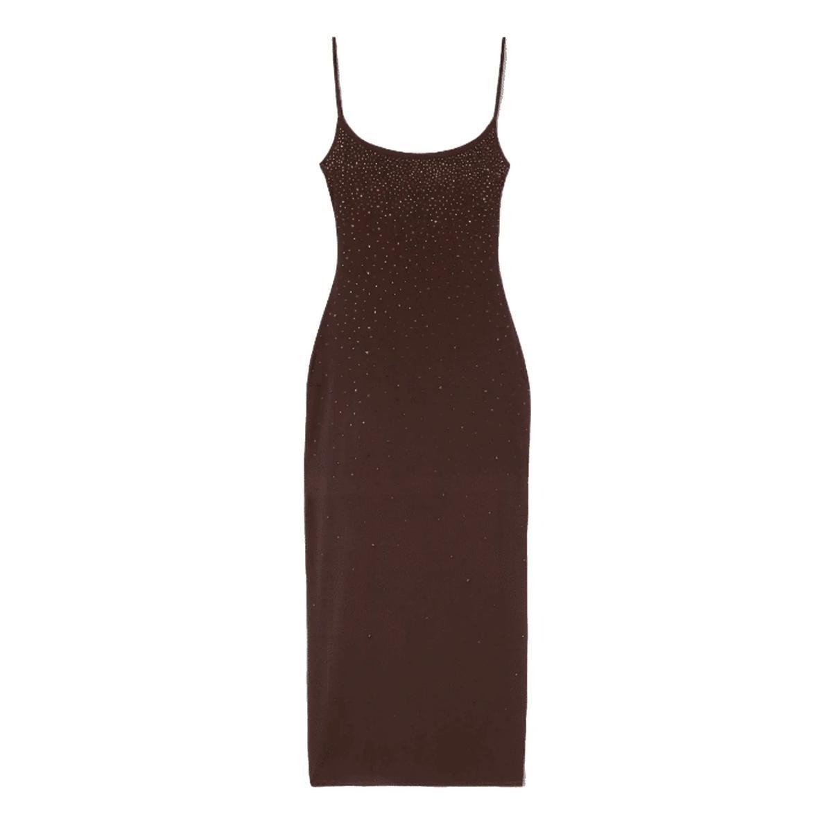 SAINT BARTH Abito Lungo Evy Marrone con Strass Degradé