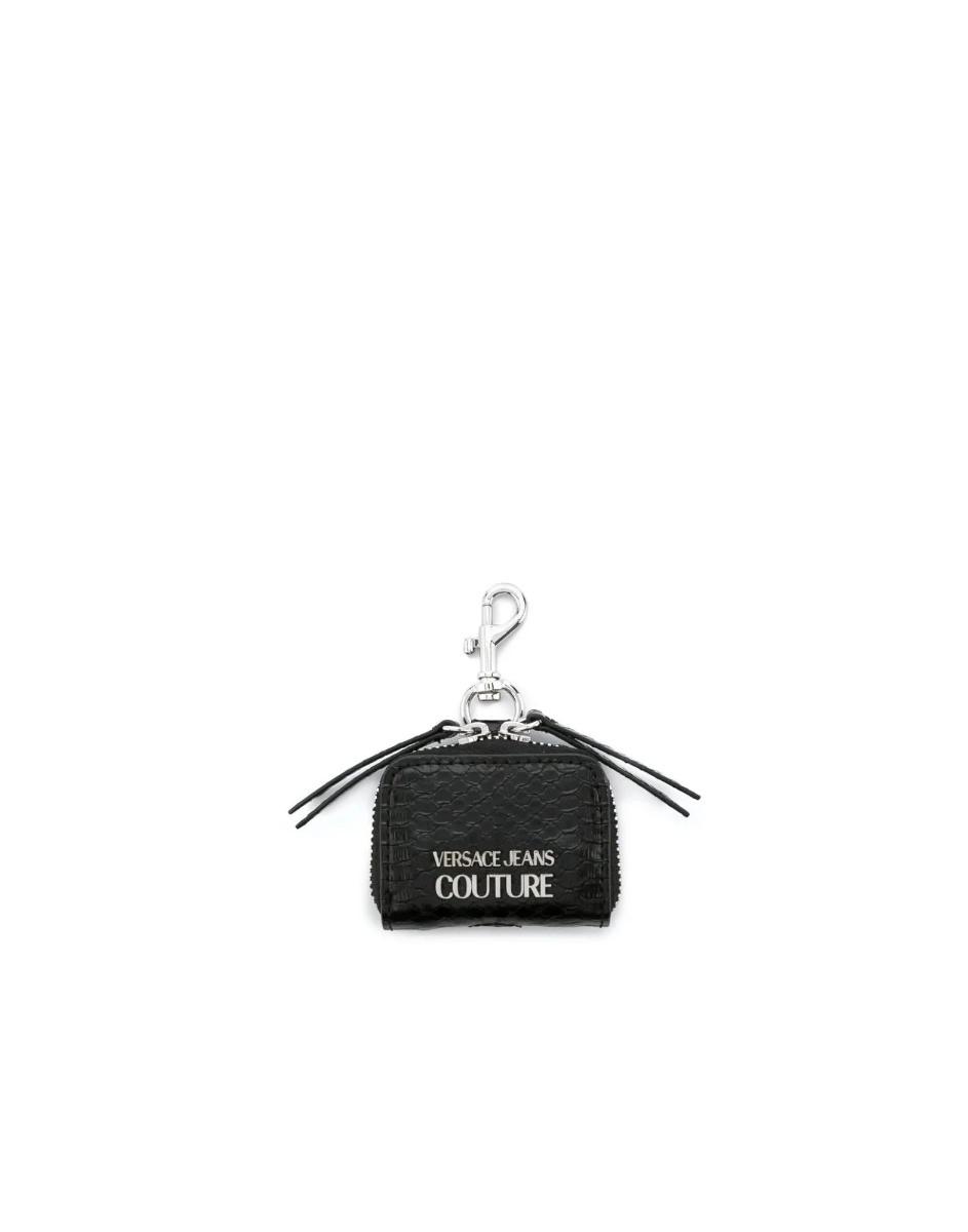 Versace Jeans Couture Mini Portafoglio Nero Effetto Coccodrillo Groffato