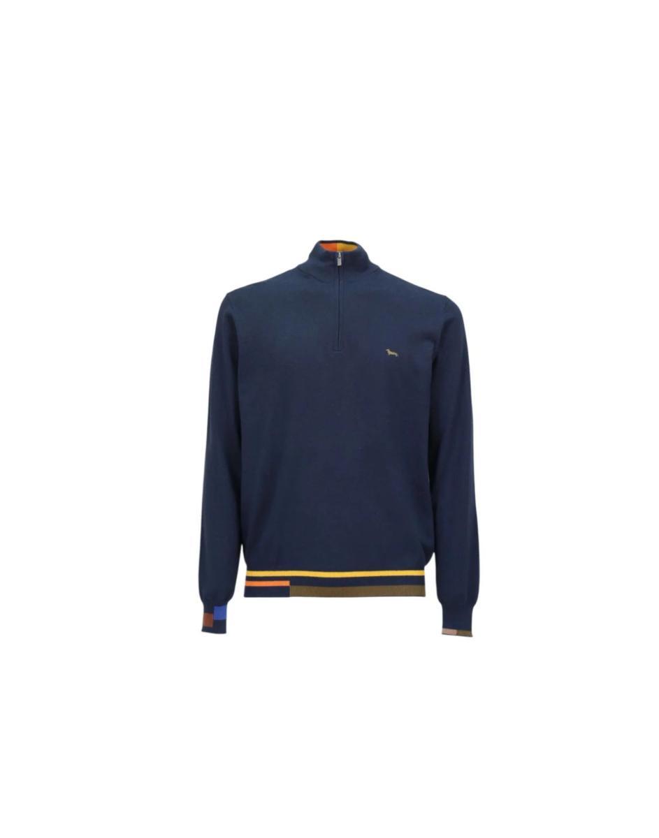 Harmont&blaine Maglioncino Blu Con Inserti Multicolor
