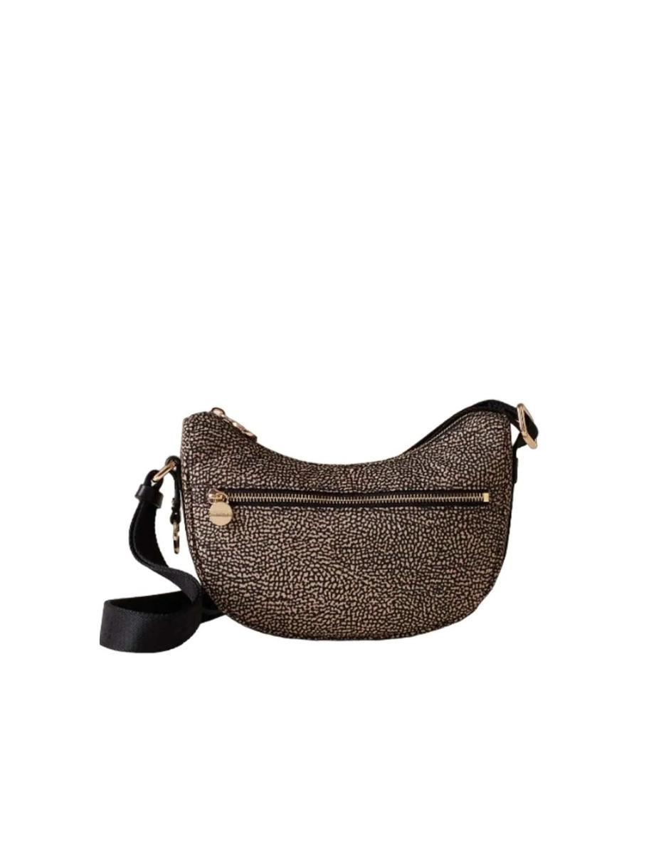Borbonese Luna Bag Mini A Tracolla Con Stampa Op Natural/black In Nylon Da Donna