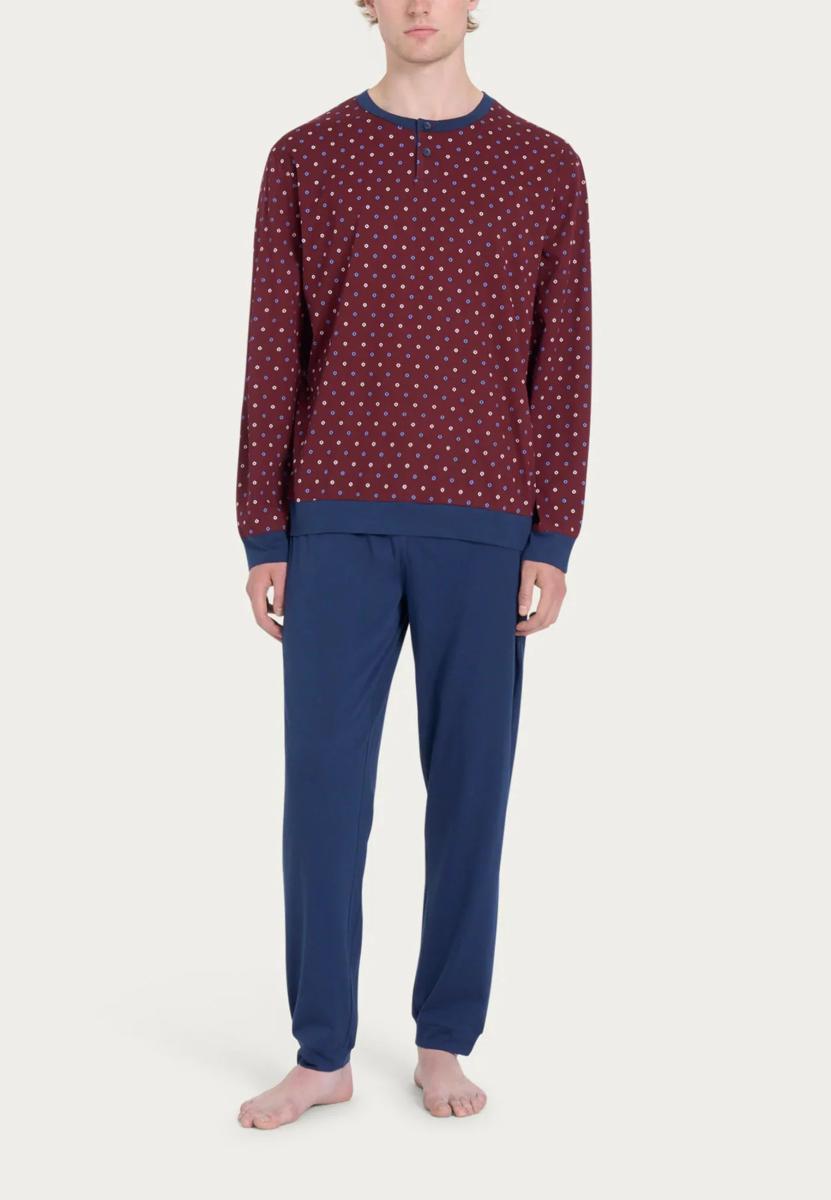 RAGNO Pigiama Uomo Cotone Estivo Manica Lunga Collo Serafino Maglia e Pantalone con Polsini Articolo U887N1