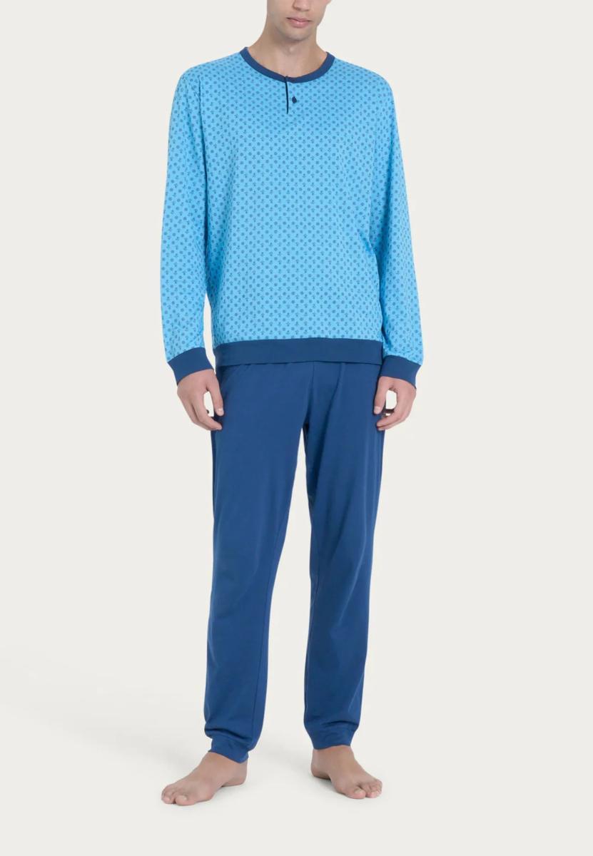 RAGNO Pigiama Uomo Cotone Estivo Manica Lunga Collo Serafino Maglia e Pantalone con Polsini Articolo U888N1