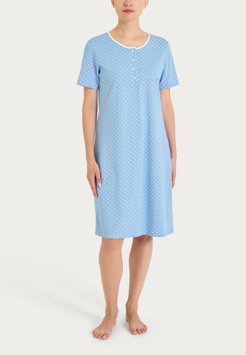 RAGNO Camicia da Notte Donna 100% Cotone Blu con Fantasia Pois Art DTO9NK